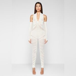 NWT Maniere de voir white cream knitted contour jumpsuit with sleeves
